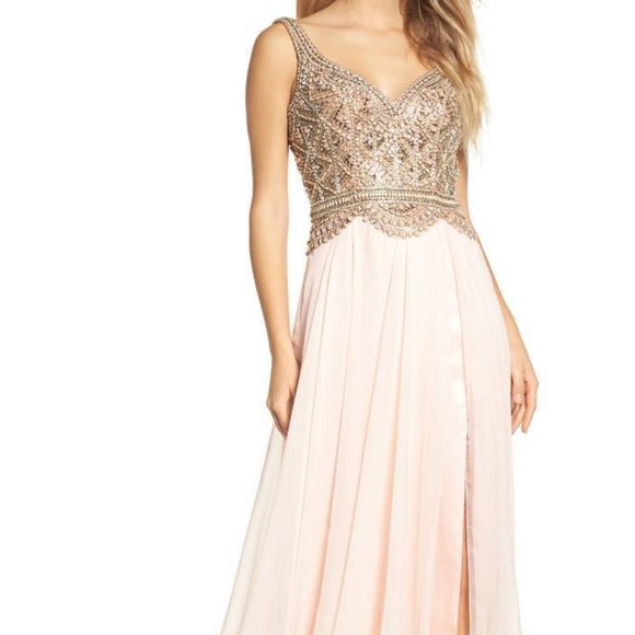 MAC DUGGAL BEADED BODICE PORCELAIN(LIGHT PINK) BALL-GOWN sz 10 - Picture 1 of 10